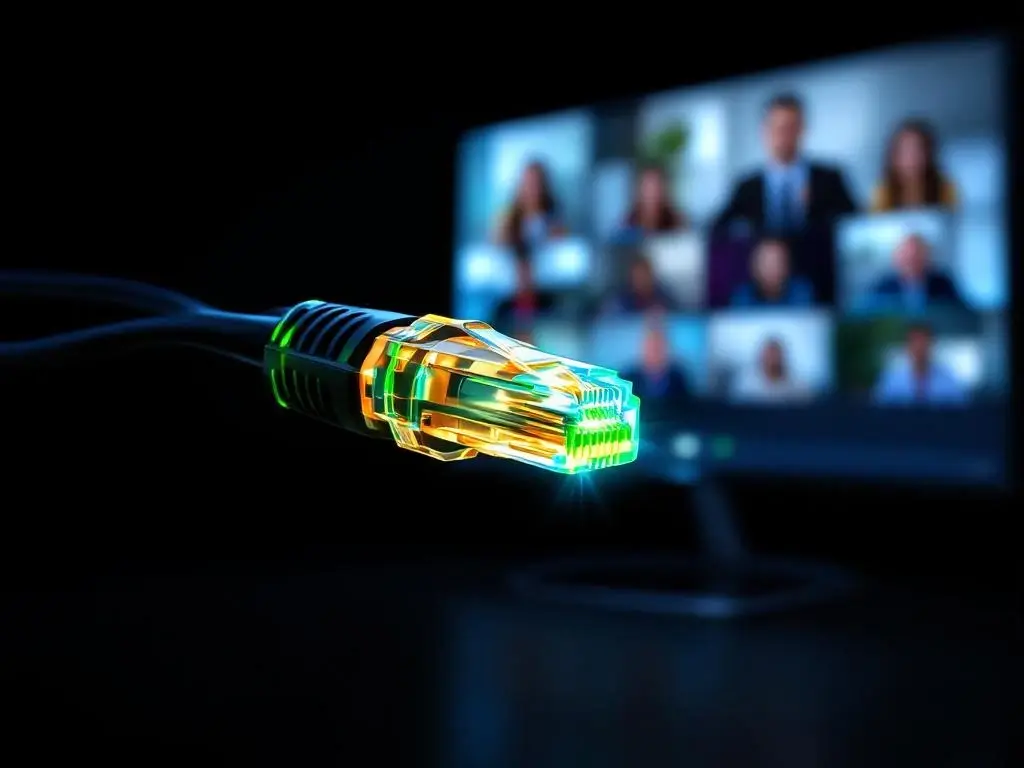 Premium Cat6 ethernetkabel met koperen connectoren voor professionele videoconferenties op 4K monitor